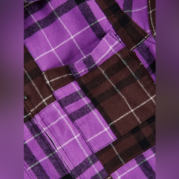 Obey Shirt Jacket Curtis Brown & Purple Plaid Medium (M) - Picture 5 of 8